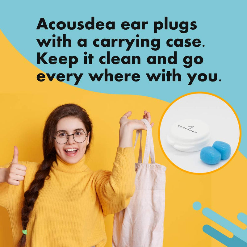 [Australia] - Ear Plugs for Sleeping, Acousdea Reusable Moldable Silicone Ear Plugs, Waterproof, Suitable for Snoring, Swimming, Working, Studying, Noise Cancelling up to 40 dBSPL, Blue with Carry Case, 1 Pair Pretty Blue 