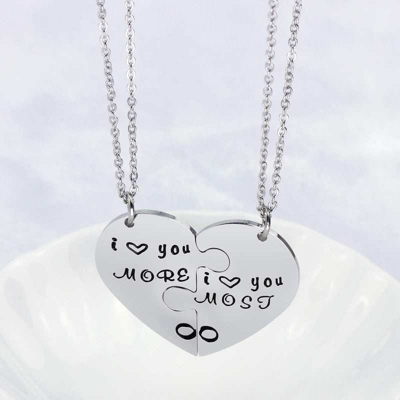 [Australia] - LIUANAN Inspirational Matching Heart Necklaces for Women Stainless Steel Personalized Jewelry Gift for Birthday I Love You More & I Love You Most 