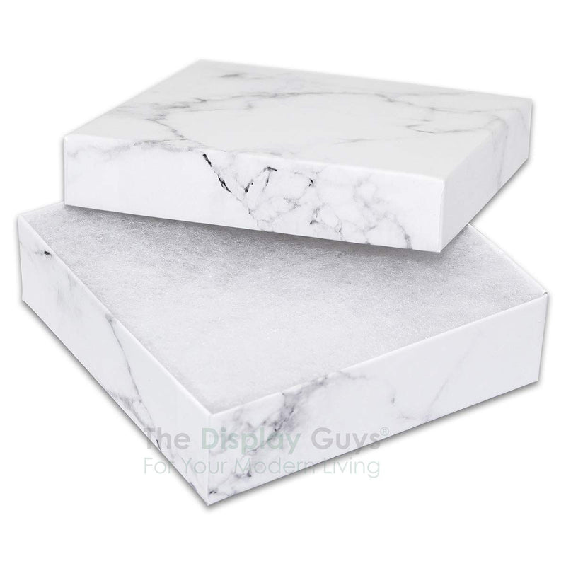 [Australia] - TheDisplayGuys 25-Pack #33 Cotton Filled Cardboard Paper Jewelry Box Gift Case - Marble White (3 1/2" x 3 1/2" x 1") 3 1/2" x 3 1/2" x 1" (#33) 