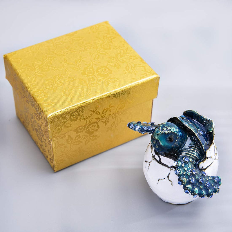 [Australia] - Pipping Baby Sea Turtle Crystal Glass Trinket Box Vintage Style Hinged Jewelry Treasure Keepsake Box blue 