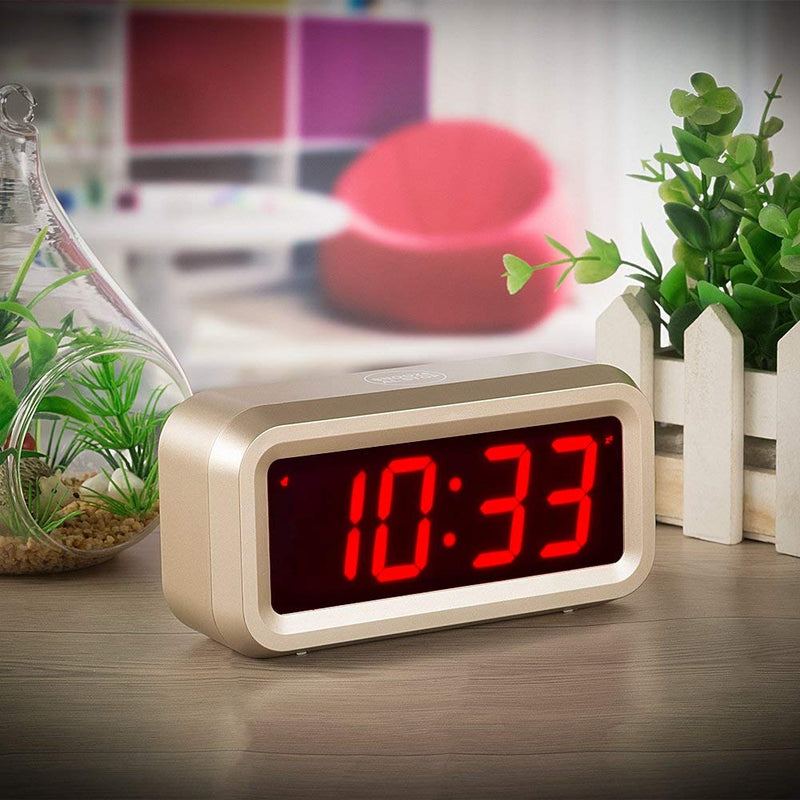 [Australia] - Timegyro Digital Alarm Clock Battery Operated with 1.2" Large Display for Bedroom, Heavy Sleepers(Gold) … Golden 