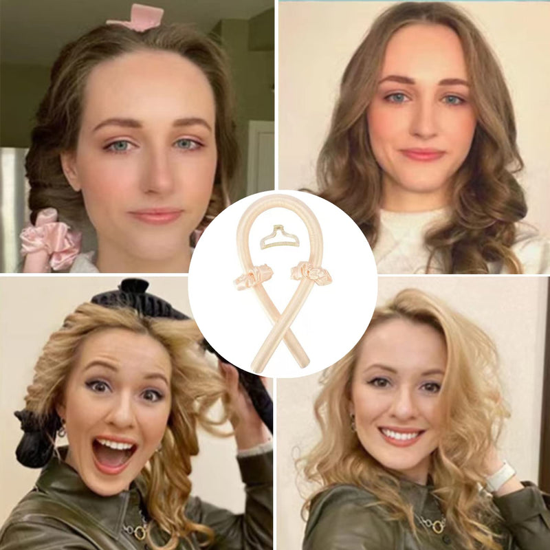 [Australia] - RHXWFDG 1 Piece Heatless Curling Rod Headband Rubber Heatless Curls Hair Styling Tool with Scrunchies and Hair Clip for Long Medium Hair, Gold 