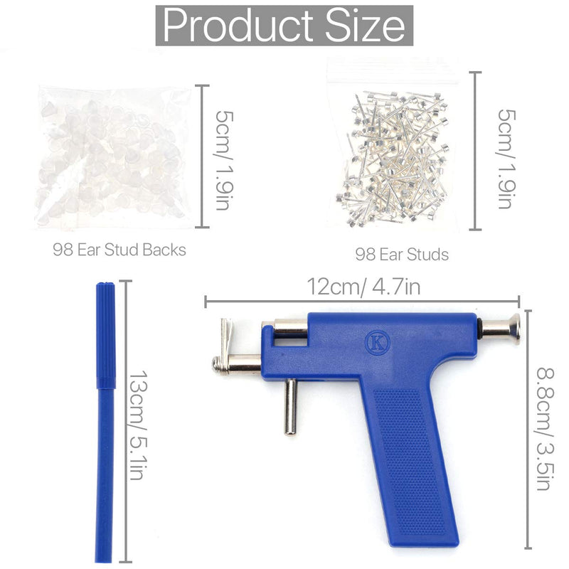[Australia] - Stainless Steel Body Piercing Tool Kit Professional Ear Nose Navel Piercing Machine with 98 Pcs Ears Studs Tools Earring Stoppers 