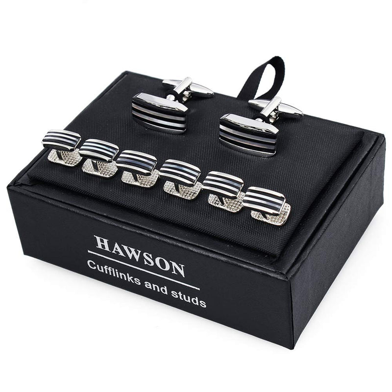 [Australia] - HAWSON Cufflinks and Studs for Men-Fashion Men Tuxedo Shirt Cufflinks and Studs Set for Regular Weeding Business Accessories Silver 