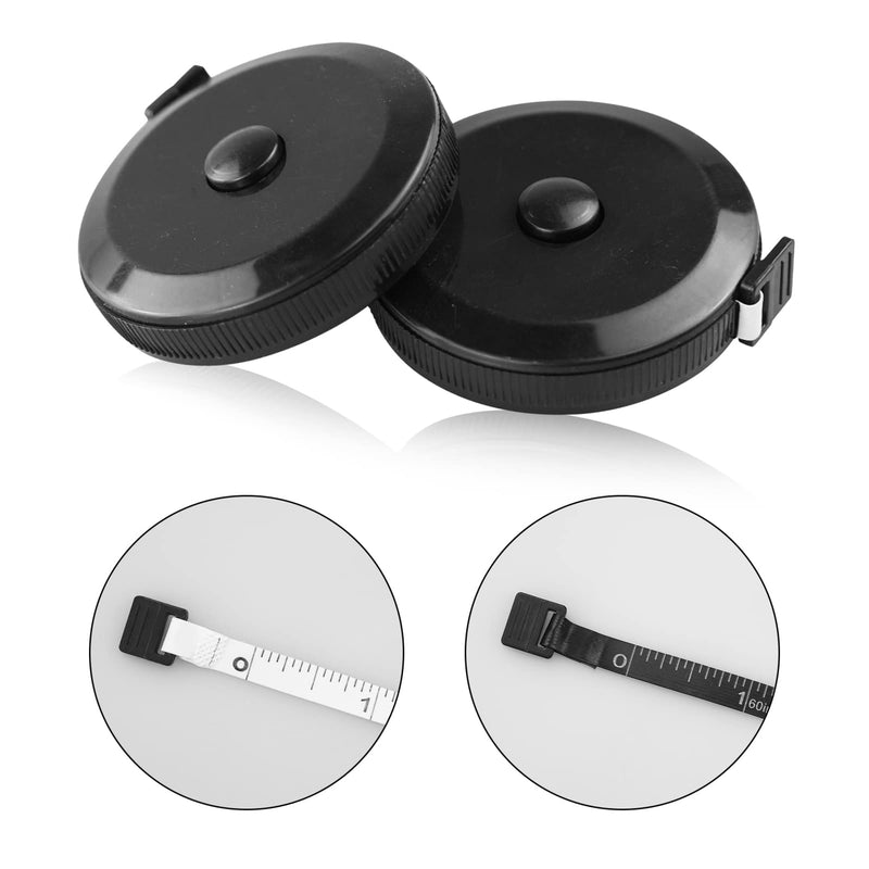 [Australia] - Pack of 2 Retractable Round Black Dual Sided Body Measuring Tape/Ruler Sewing Cloth Tailor Tape Soft Tape, 60inch and 150cm Double-Sided Sesign Black 