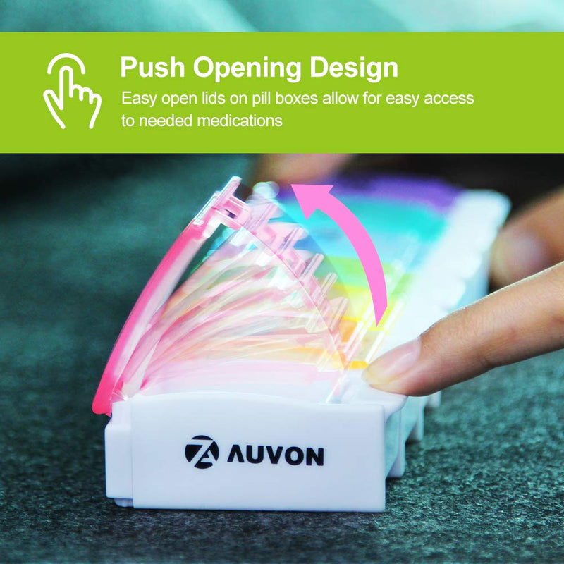[Australia] - AUVON Weekly Pill Box Organiser, BPA Free Travel Pill Boxes 7 Day 1 Times a Day with Unique Spring Assisted Open Design and Large Tablet Box to Hold Vitamins, Cod Liver Oil, Supplements and Medication A-white 