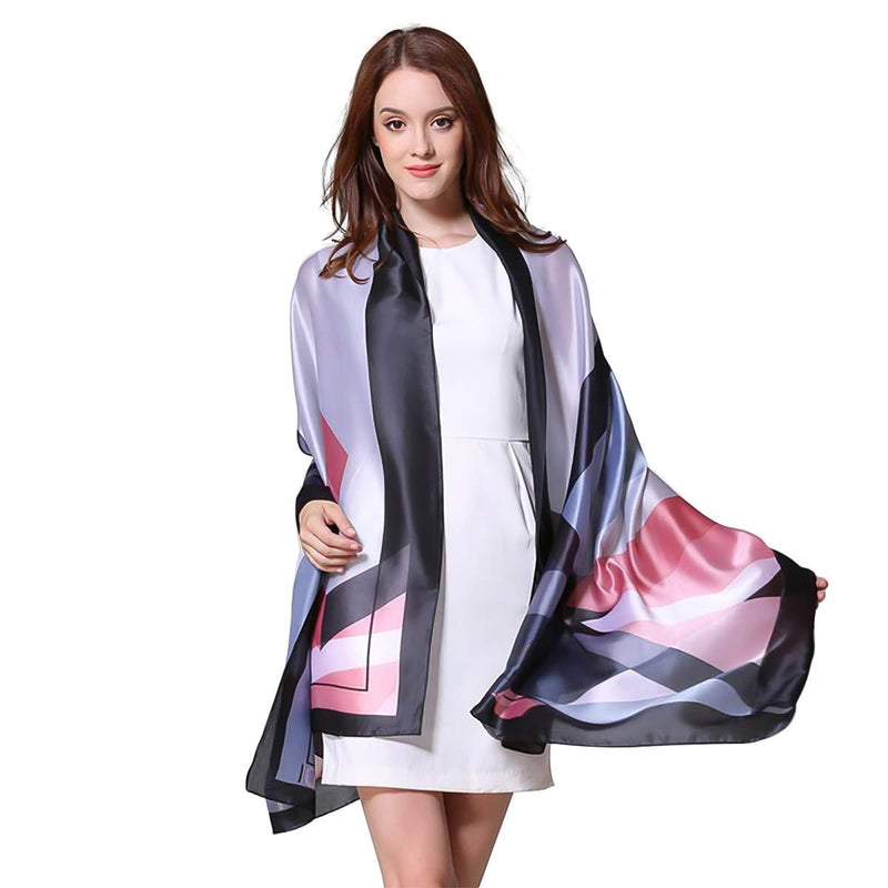 [Australia] - LumiSyne Silk Scarves For Women Retro Printed Geometric Stripe Pattern Soft Warm Long Shawl Warm Wrap Sunscreen Shawl All Season Pink Geometric 
