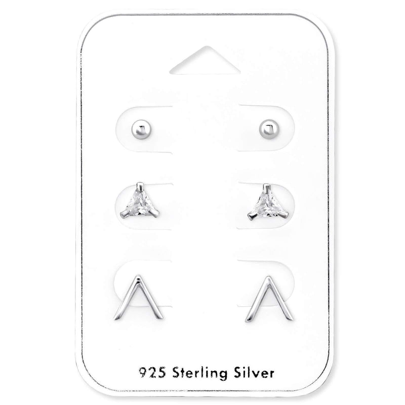 [Australia] - The Rose & Silver Company Women 925 Sterling Silver Cubic Zirconia Geometric Stud Earrings Set 