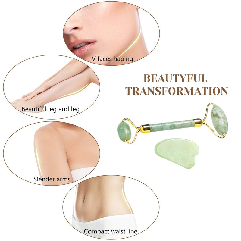 [Australia] - Jade Roller Gua Sha Massage Tool Set for Face Natural Facial Jade Stone Set Anti Aging Face Massager Face Eye Neck Beauty Roller for Smoothing Firming Include Gift Box 