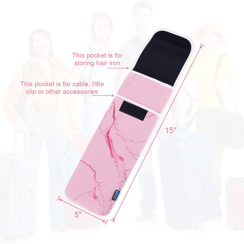 [Australia] - Heat Resistant Neoprene Curling Iron Holder Cover Bag Flat Iron Curling Wand Travel Case Pouch 15 x 5 Inches , Pink Marble Pattern 