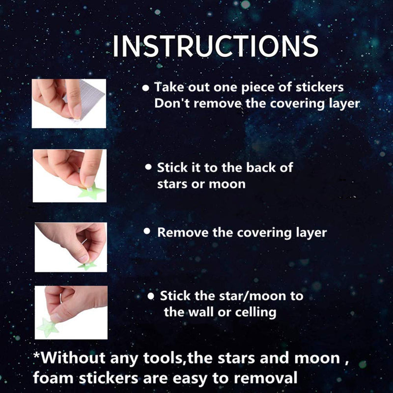 [Australia] - Glow in The Dark Stars - Glow Stars Stickers for Ceiling,Self Adhesive 3D Glowing Stars and Moon for Starry Sky,Wall Decals for Kids Rooms,Wall Stickers for Bedroom(200 Stars,1 Moon） Green 