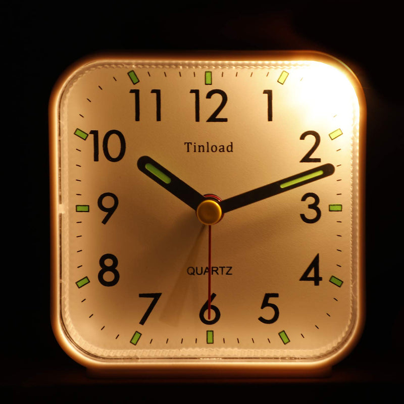 [Australia] - Tinload Small Battery Operated Analog Alarm Clock Silent Non Ticking, Ascending Beep Sounds, Snooze,Light Functions, Easy Set(White) White 
