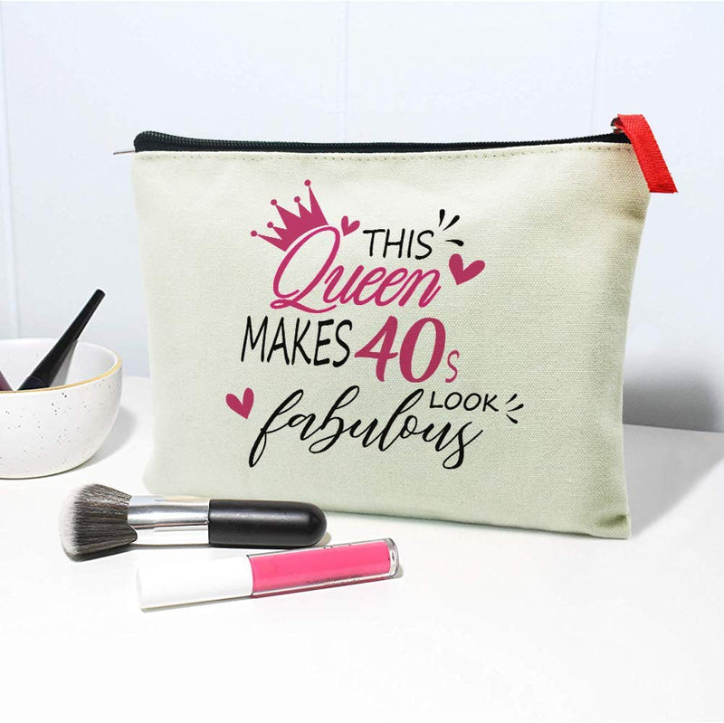 [Australia] - 40th - 49th Birthday gift,Queen makes 40s fabulous,Gifts for Women,Canvas Makeup Cosmetic Bag,40-49 Year Old Presents,Gift for Mom Wife Lady 