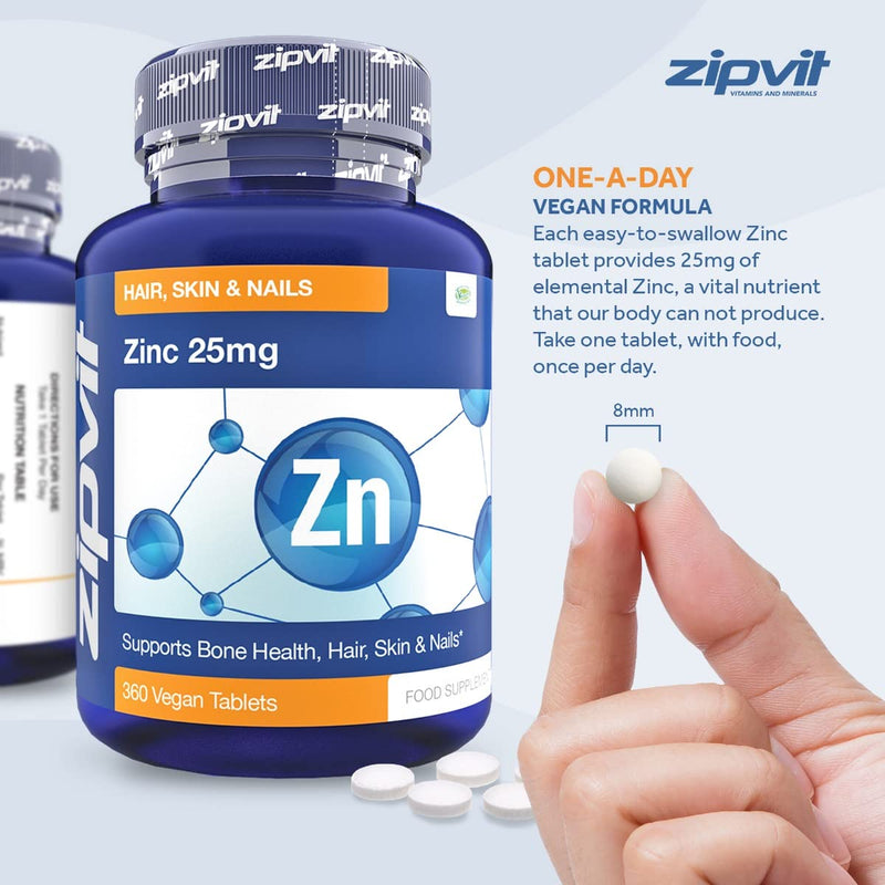 [Australia] - Zinc 25mg, 360 Vegan Tablets. Hair, Skin & Nails. Supports The Immune System, Bone Health & Cognitive Function 