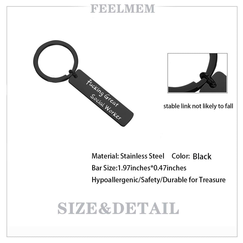 [Australia] - FEELMEM Fucking Great Social Worker Keychain Appreciation Gift for Social Worker MSW Graduation Gift Black keychain 