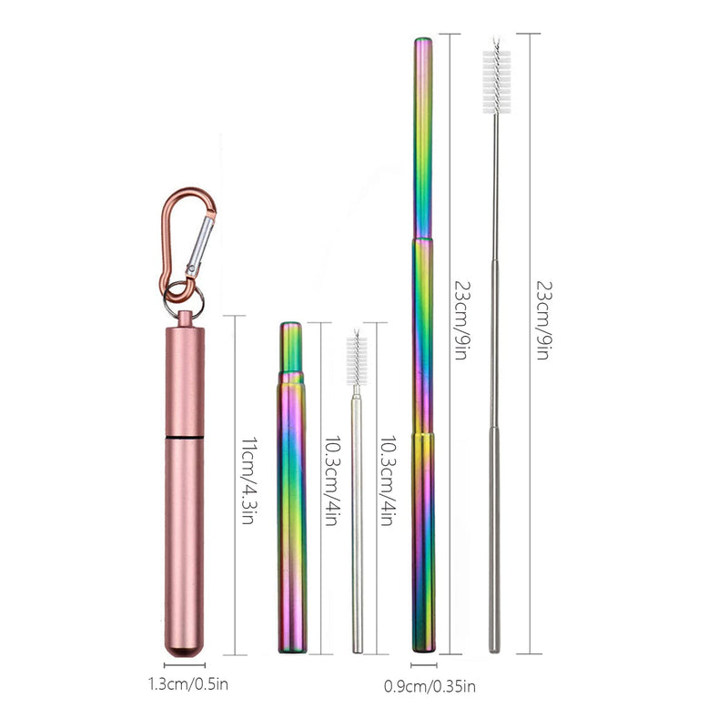 [Australia] - Metal Straw Drinking, 3 Pcs Collapsible Reusable Ttravel Straws with Metal Case Keychain Cleaning Brushes for Home Office School 