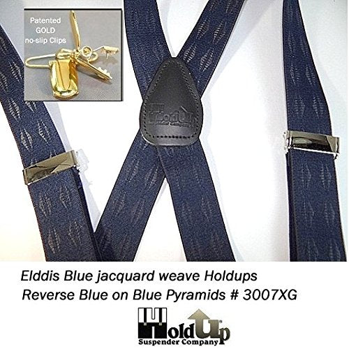 [Australia] - Hold-Ups Blue Pattern Jacquard Suspenders X-back and Gold No-slip Clips 