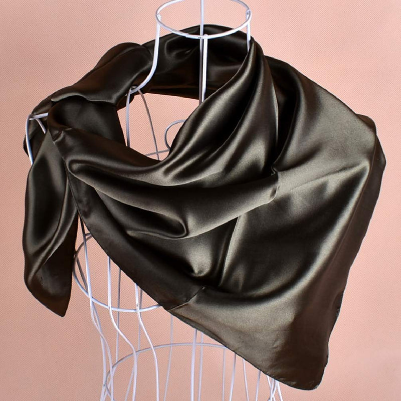 [Australia] - 35" Womens Large Satin Square Scarf Silk Feeling Hair Wrapping Gift Headscarf Scarves Army Green One Size 