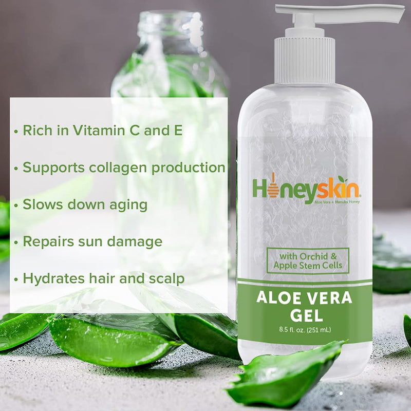 [Australia] - Organic Aloe Vera Gel - 100% Pure Aloe Gel With Manuka Honey - Face and Body After Sun Care - Aloe Leaf Gel for Sunburn and Acne - No Clumping or Pulp - Non Sticky - Made in USA 8 Fl Oz (Pack of 1) 