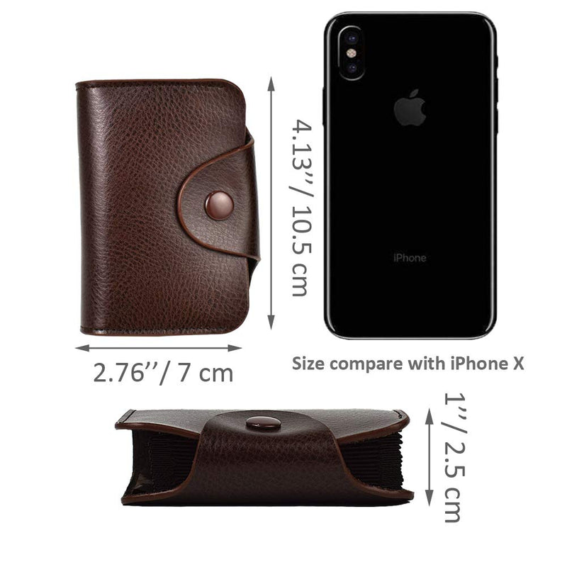 [Australia] - Credit Card Organizer Snap Wallet Small Money Cases Holder Genuine Leather Mini Purse for Men Women,Gift Box Package Dark Brown 