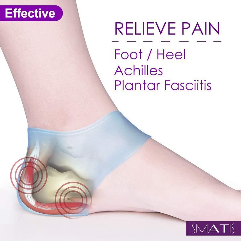 [Australia] - SMATIS Heel Sleeves, 2PCS Heel Cushion Gel Heel Protector for Plantar Fasciitis Achilles Tendonitis Bone Spur Aching Feet Relieve Pain light blue 2PCS 