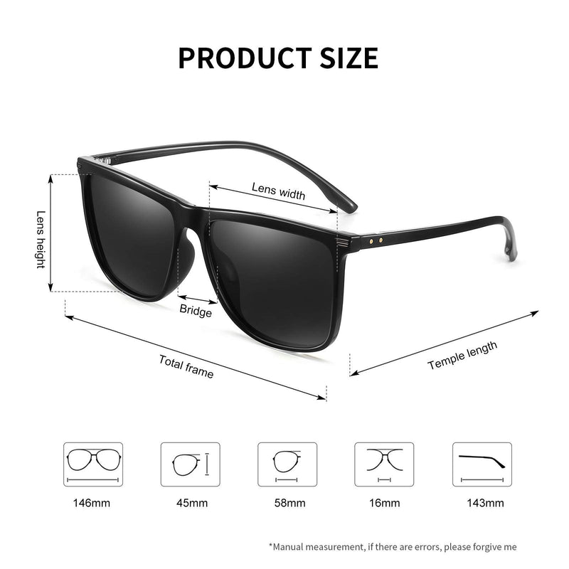 [Australia] - WISDICA Classic square sunglasses for men and women TR90 Black 