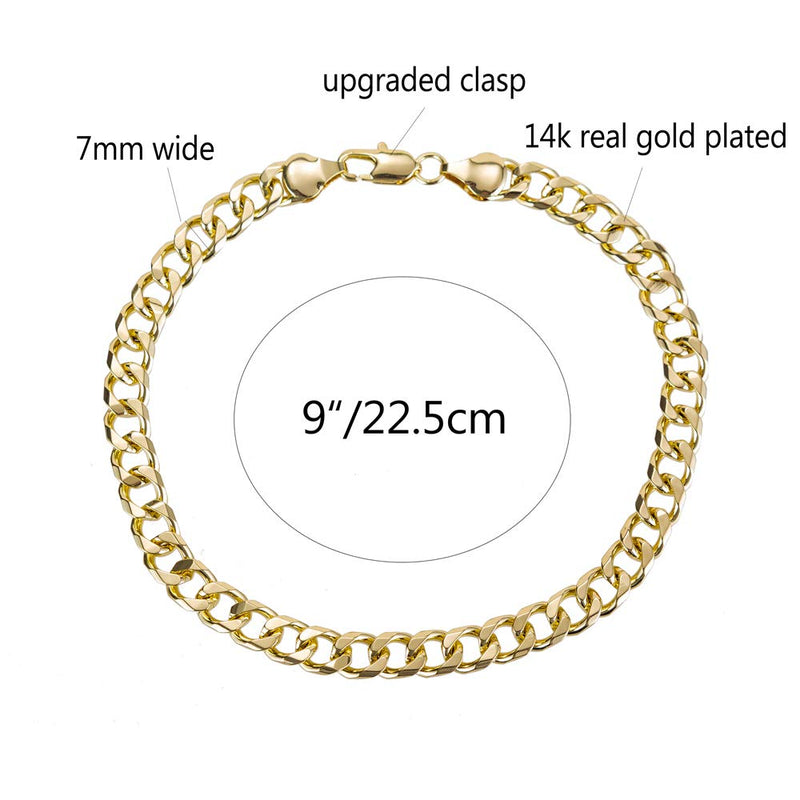 [Australia] - kelistom 14K White Gold Plated 7mm Cuban Link Flat Chain Anklet for Women Men, Curb Chain Ankle Bracelet for Women Men 9 10 11 inches 9.0 Inches 14k-gold-plated 