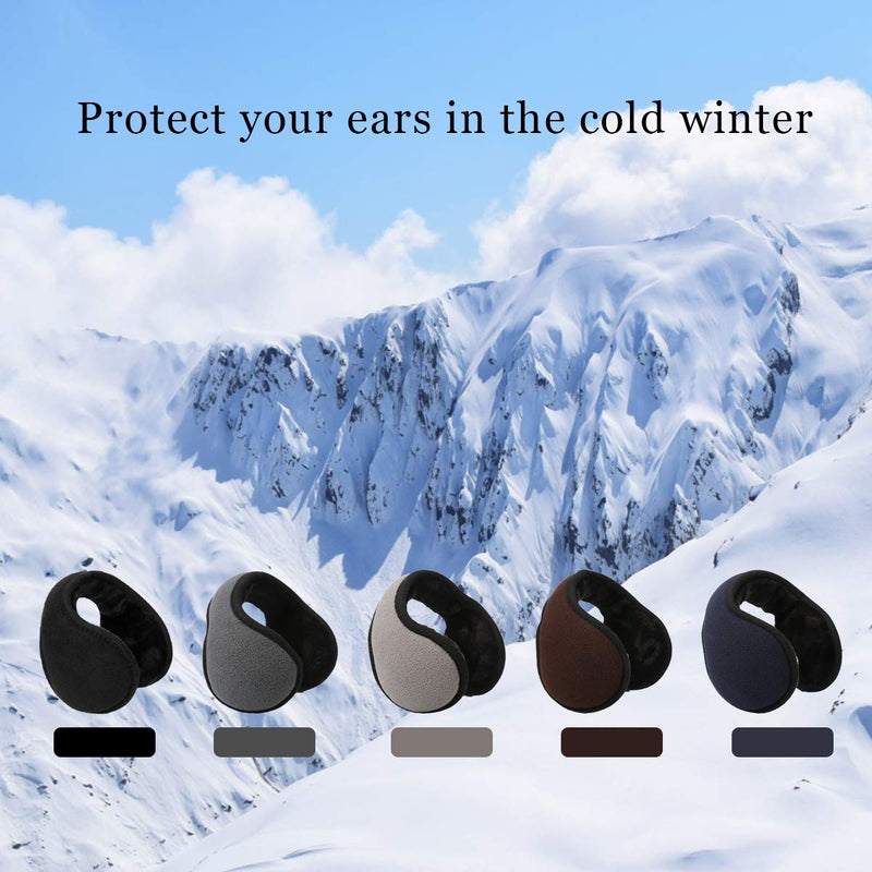 [Australia] - Ear Warmers For Men Women Foldable Fleece Unisex Winter Warm Earmuffs For Cold Winters,Biking,Adjustable,Protects Ears Adult Black 