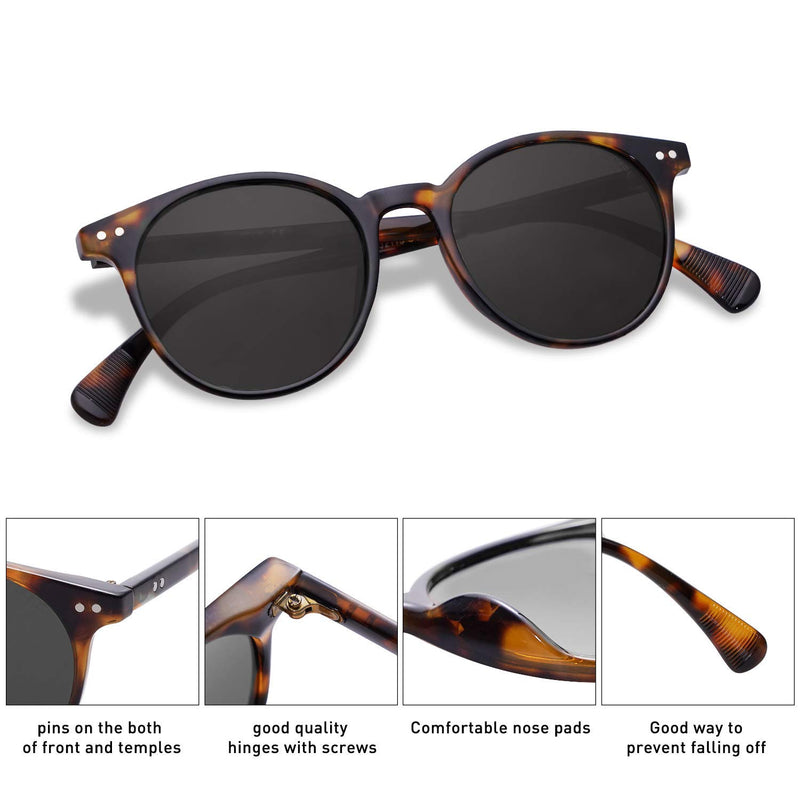 [Australia] - SOJOS Small Round Classic Polarized Sunglasses for Women Men Vintage Style UV400 Lens MAY SJ2113 C1 Tortoise Frame/Grey Lens 48 Millimeters 