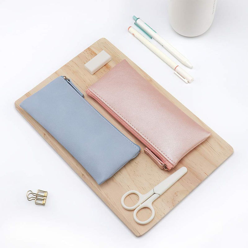 [Australia] - EONMIR PU Leather Pencil Cases Pouch Bag with Zipper,Small Simple Pencil Pouches, Makeup Pouch, Cosmetic Pouch (Blue+Pink) Blue+pink 