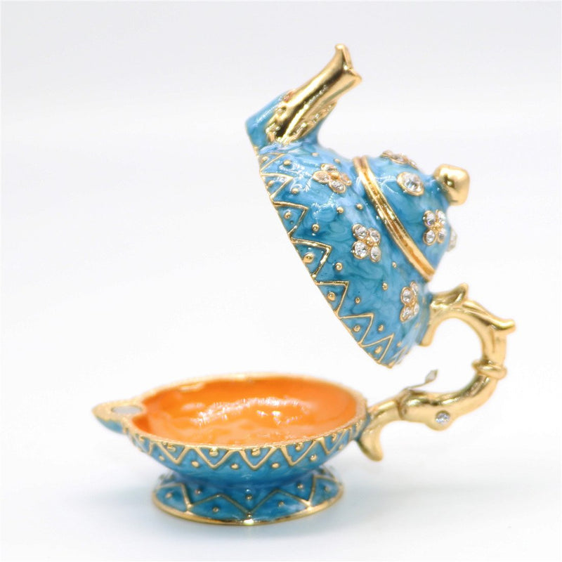 [Australia] - Waltz&F Retro light blue teapot Trinket Box Hinged Hand-painted Figurine Collectible Ring Holder 