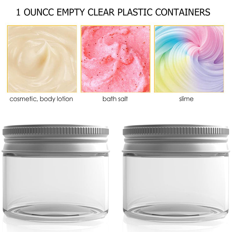 [Australia] - Hulless 1 Ounce Plastic Container Jars Refillable Empty Cosmetic Containers for Cream, Lotion, Liquid, Ointments, Silver Lids 6 Pcs 