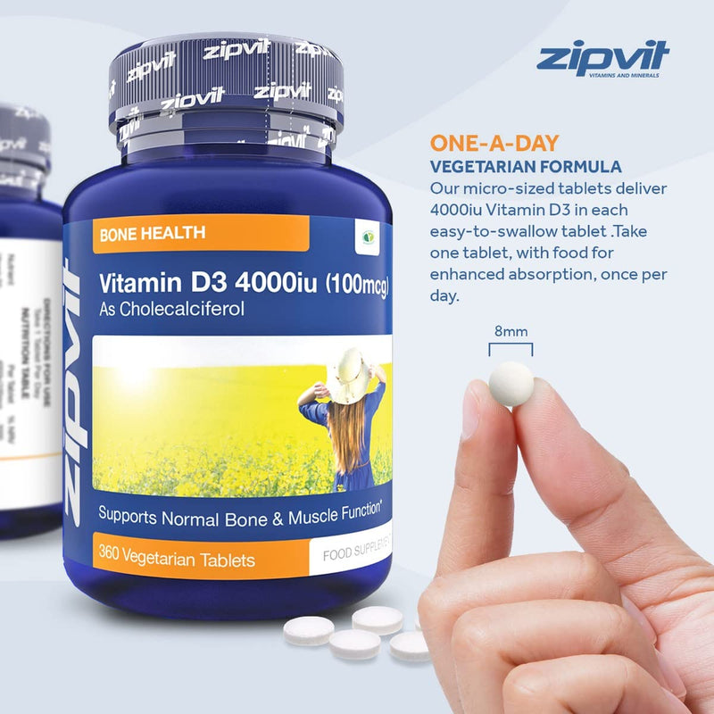 [Australia] - Vitamin D 4000iu 360 Micro Tablets. Vegetarian Society Approved. 12 Months Supply. Vitamin D3 Supports Bone Health and Your Immune System Jar of 4000iu 360 Tablets 