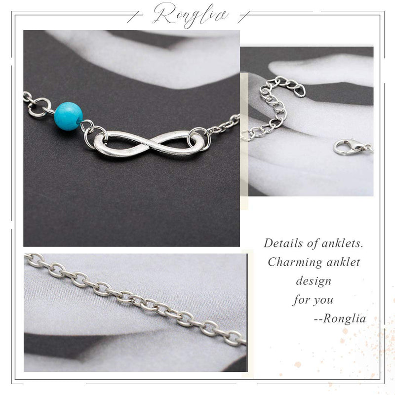 [Australia] - Ronglia Boho Anklets Infinity Bracelets and Anklet Silver Turquoise Beach Foot Jewelry for Women and Girls 