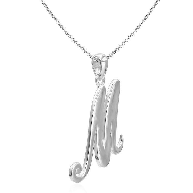 [Australia] - Sea of Ice Sterling Silver Initial Alphabet Letters Pendant Necklace from A-Z, 18 inch Letter - M sterling-silver 