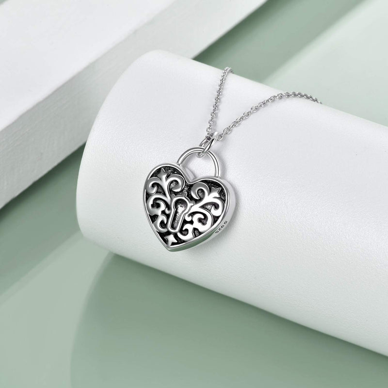 [Australia] - ONEFINITY Urn Necklaces for Ashes Sterling Silver Lock/Heart/Cat/Dog/Infinity Celtic Knot Cat/Dog/Lock/Heart Cremation Jewelry for Ashes Cremation Keepsake Gifts for Women Her Heart Lock 