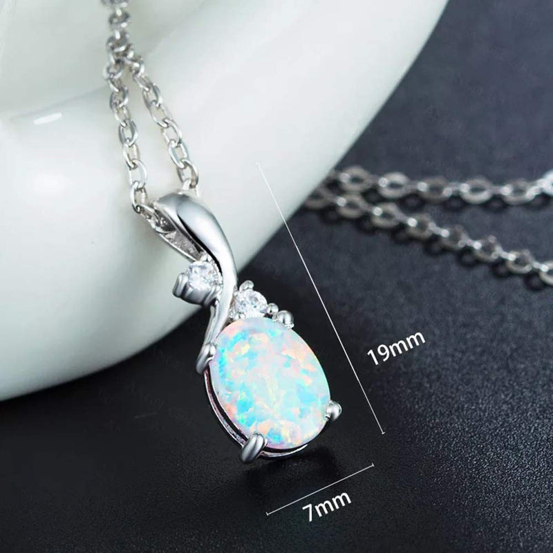 [Australia] - AILUOR Sterling Silver Created Gemstone Oval Birthstone Opal Pendant Necklace for Women Mother Girls 