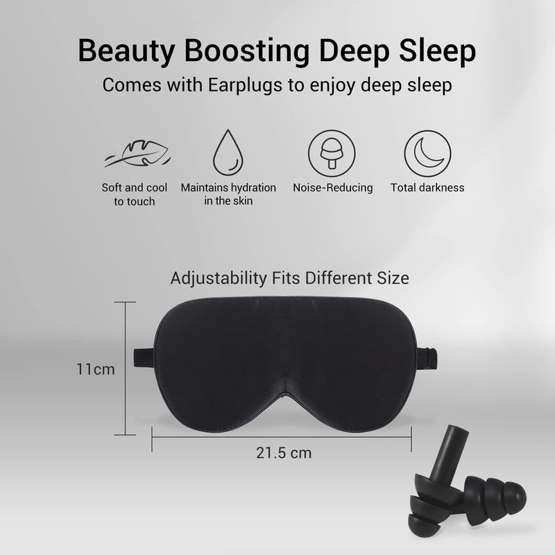 [Australia] - LaCourse 100% Natural Mulberry Silk Eye Mask for Sleeping with 4Pair EarPlugs & Travel Pouch. Soft, Smooth Sleeping Mask, Blocking Out Light. Adjustable Silk Sleep Eye Mask for Women&Men, Black Black With 4pair Earplugs 