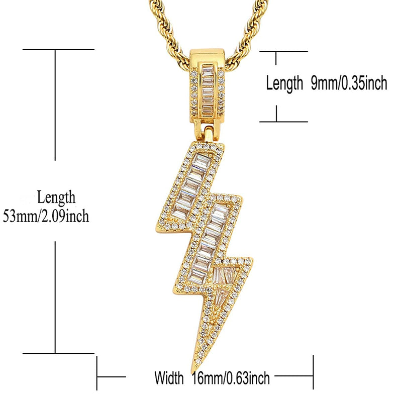[Australia] - YL Thunder Lightning Pendant Necklace for Men Boys 361L Stainless Steel Personality Bolt Charm 5A Cubic Zirconia Figaro Chian 24 Inches 18k Gold 