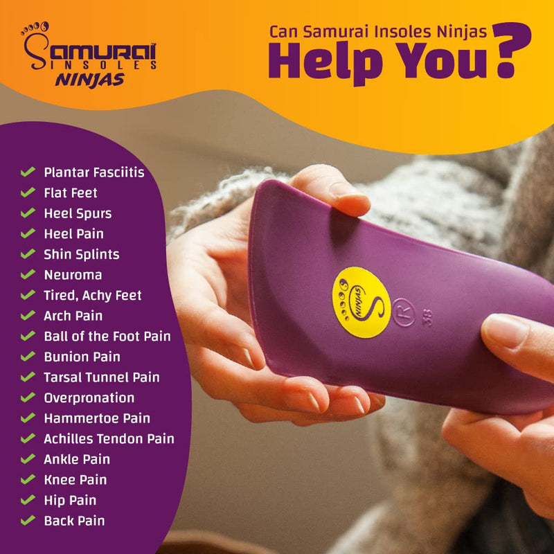 [Australia] - Samurai Insoles Ninjas Plantar Fasciitis Relief Arch Support Shoe Insoles - Podiatrist Designed, Orthotic Lab Made in The USA 7-7.5 Women/5-5.5 Men 