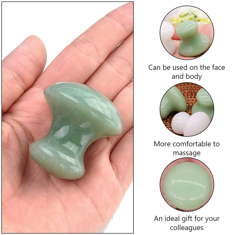[Australia] - SOLUSTRE Scraping Massage Tool Jade Chakra Healing Relaxing Stone Mushroom Shape Guasha Facial Massager Good for Eye Face Neck Skin Body Beauty Spa (2Pcs, Green) 