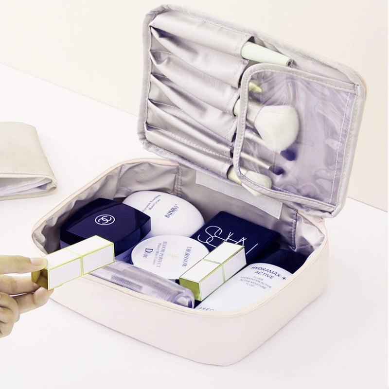[Australia] - CINLITEK Portable Make Up Organizator Bag Multifunction Travel Bag Makeup Bags for Women Girls with Inner Pouch, Make Storage Bag with Velcro Dividers for Cosmetics Makeup Brushes (Beige) Beige 