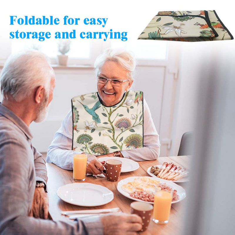 [Australia] - Adult Bib, Waterproof Washable Mealtime Clothes Protector Elegent Aid Apron with Crumb Catcher Women Eating 