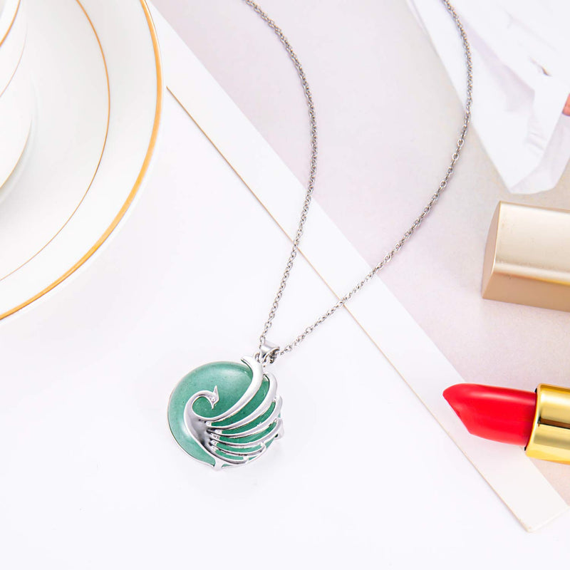 [Australia] - LS_JWZ Women's Peacock Pendant Necklace, Crystal Necklace Gemstone Healing Chakra Necklace, Lucky Gift for Women and Girls, Matched with Stainless Steel Chain Strap Gift Box Green Aventurine 