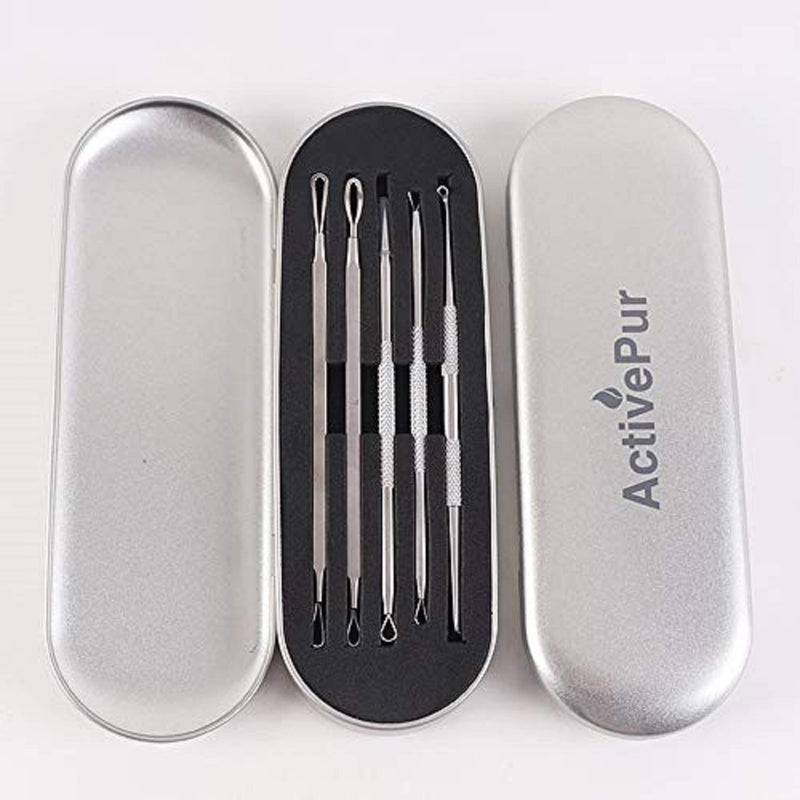 [Australia] - ActivePur Blackhead Remover Pimple Comedone Extractor Tool Best Acne Removal Kit for Blemish, Whitehead Popping, Zit Removing for Risk Free Nose Face Skin with Metal Case - 5 Pieces Set. 