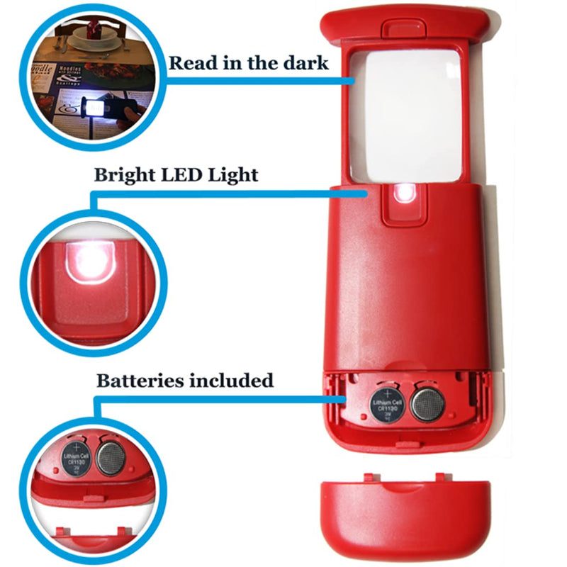 [Australia] - Pocket Magnifying Glass 3X an Elderly Assistant Product for Seniors; Helpful 50th 60th 70th Birthday Gift Set for Women and Men, Mom and Dad (Sedona RED) Sedona Red 