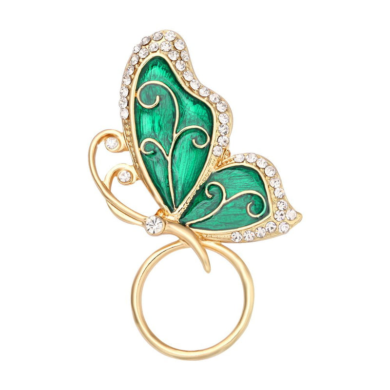 [Australia] - MANZHEN Delicate Clear Crystal Butterfly Magnetic Clip Eyeglass Holder Brooch for Shirt Dark Green 