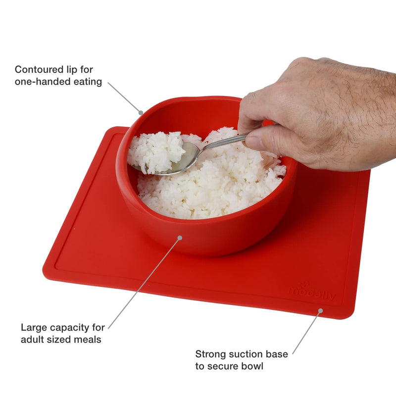 [Australia] - Modaliv Scooper Bowl with Silicone Placemat Suction Base (34oz) - Food Grade Silicone Suction Bowls - Dishwasher and Microwave Safe Adaptive Equipment (Red) Red 