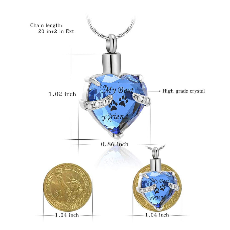 [Australia] - constantlife Cremation Jewelry for Ashes, My Best Friend Heart Shape Memorial Urn Necklace Stainless Steel Crystal Pendant Ashes Holder Keepsake Silver+Dark Blue 