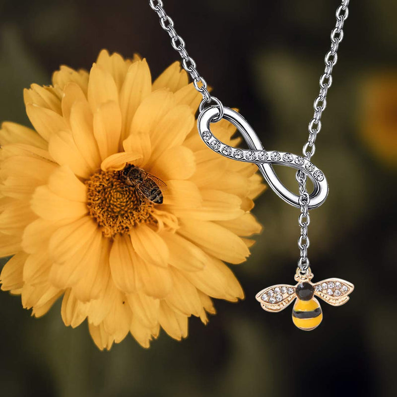 [Australia] - FUSTMW Crystal Bumblebee Pendant Necklace Infinity Love Charm Flying Honeybee Insect Jewelry Gifts (fts 3-8inch Wrist bee Bracelet) 25.5inches Y necklace 